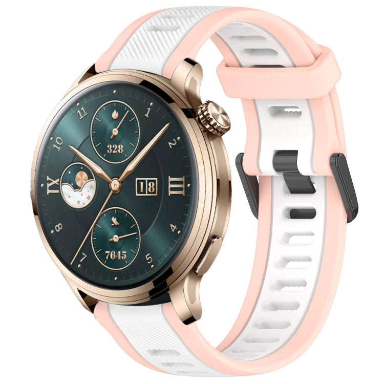 For Honor Watch 4 Pro 22mm Two Color Textured Silicone Watch Band(White+Pink)