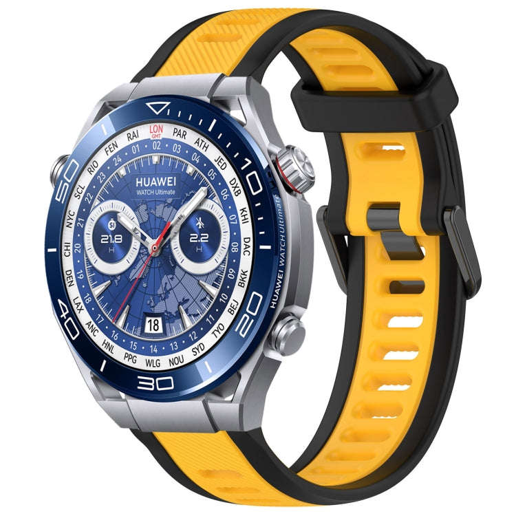 For Huawei Watch Ultimate 22mm Two Color Textured Silicone Watch Band(Yellow+Black)