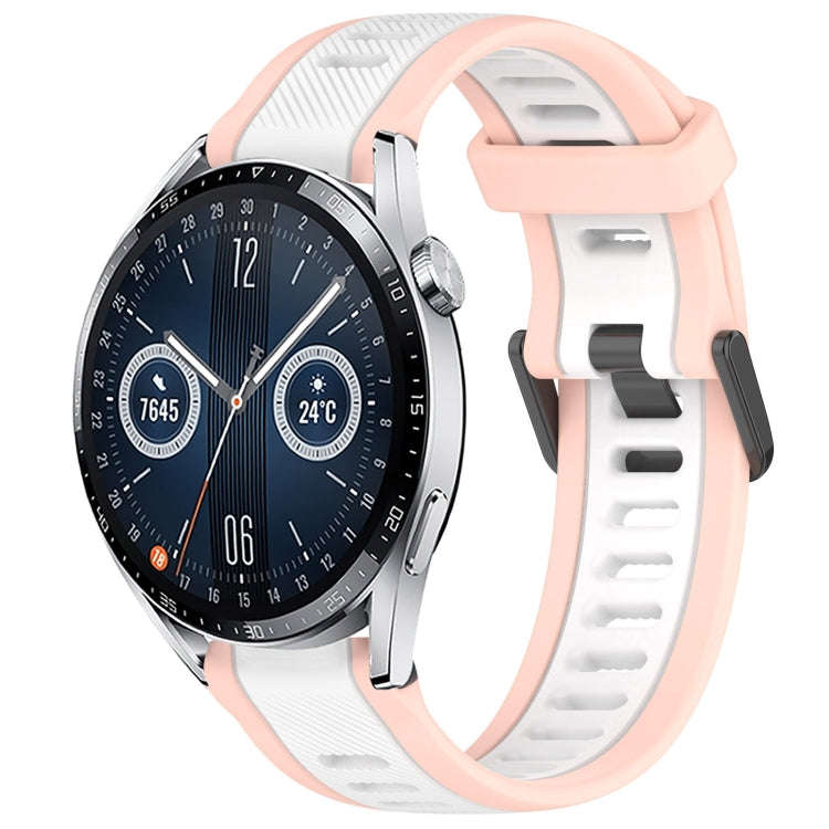 For Huawei Watch GT3 46mm 22mm Two Color Textured Silicone Watch Band(White+Pink)