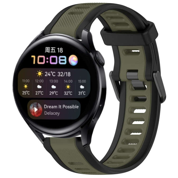 For Huawei Watch 3 22mm Two Color Textured Silicone Watch Band(Green+Black)