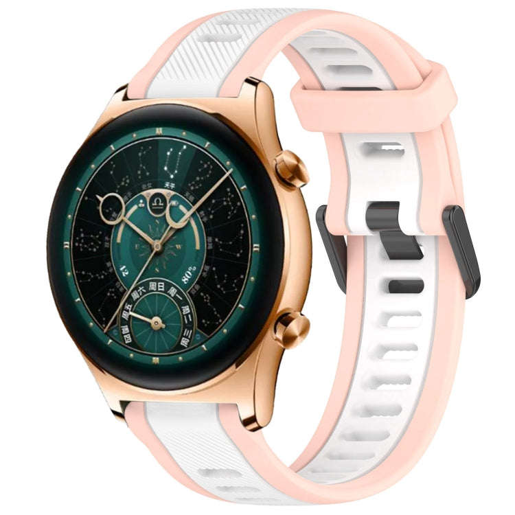 For Honor Watch  GS 4 22mm Two Color Textured Silicone Watch Band(White+Pink)