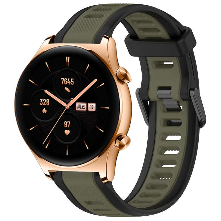 For Honor Watch GS 3 22mm Two Color Textured Silicone Watch Band(Green+Black)