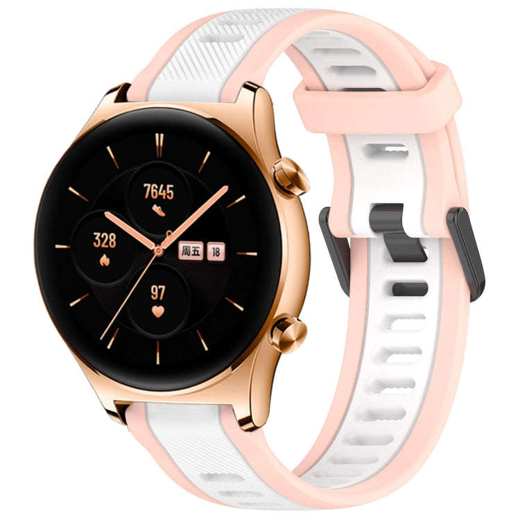 For Honor Watch GS 3 22mm Two Color Textured Silicone Watch Band(White+Pink)