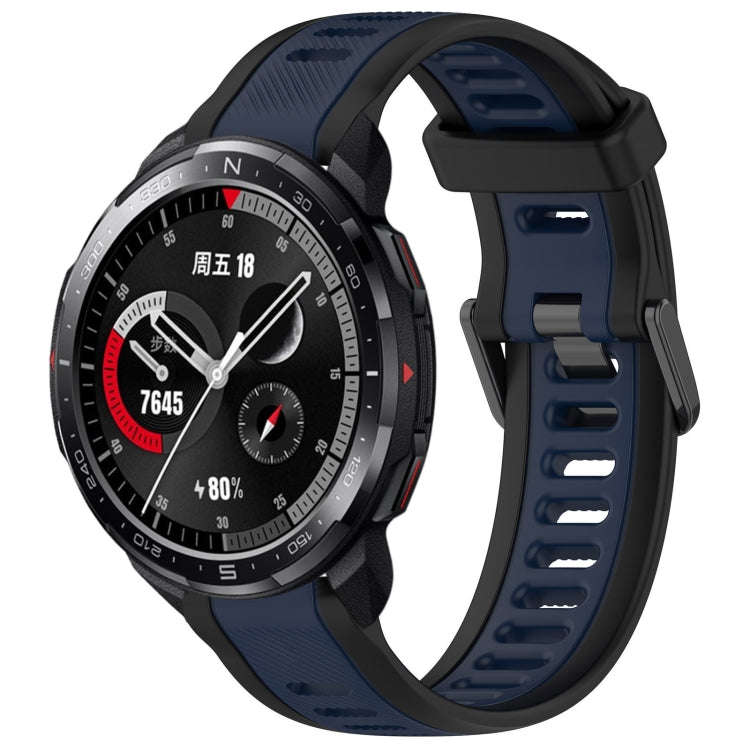 For Honor Watch GS Pro 22mm Two Color Textured Silicone Watch Band(Midnight Blue+Black)