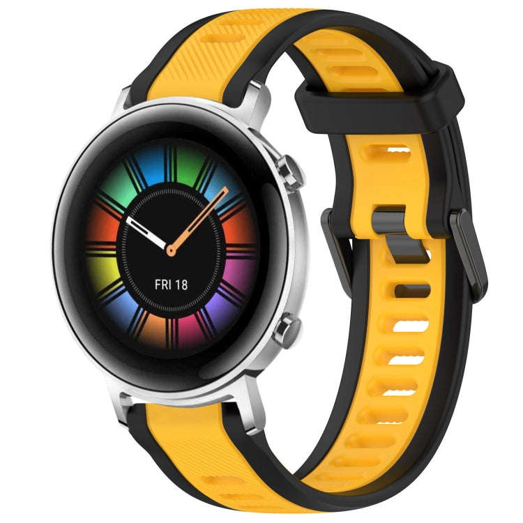 For Huawei Watch GT2 42mm 20mm Two Color Textured Silicone Watch Band(Yellow+Black)
