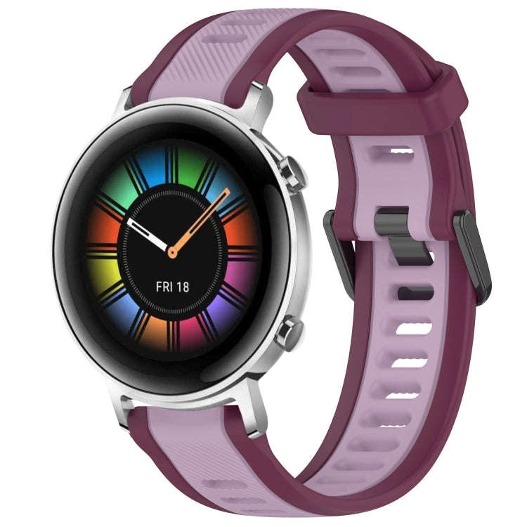 For Huawei Watch GT2 42mm 20mm Two Color Textured Silicone Watch Band(Purple)