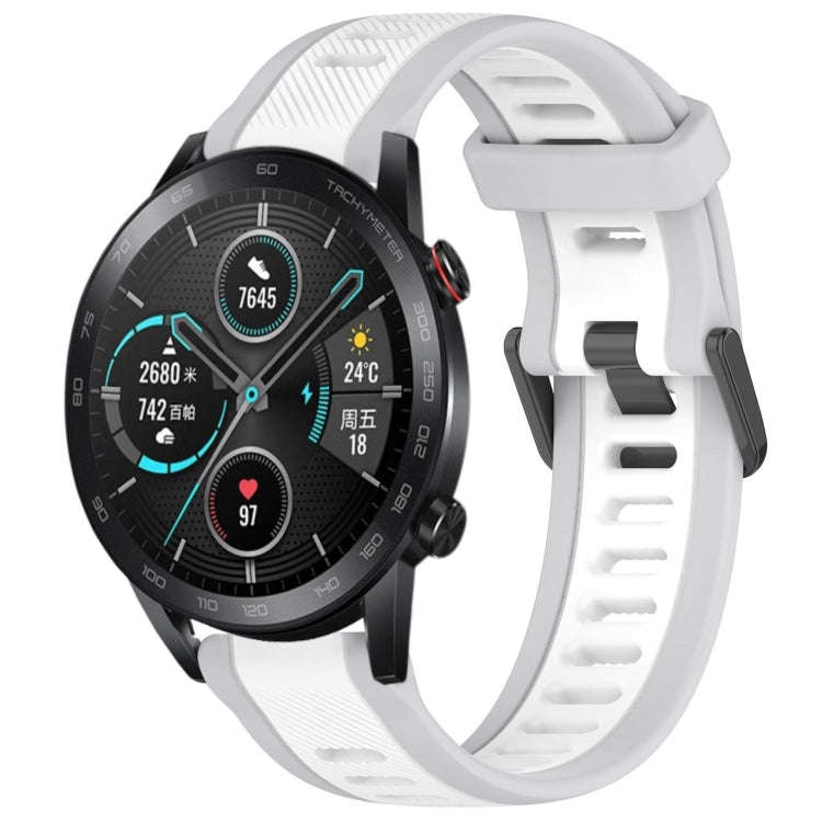 For Honor MagicWatch2 42mm 20mm Two Color Textured Silicone Watch Band(White+Grey)