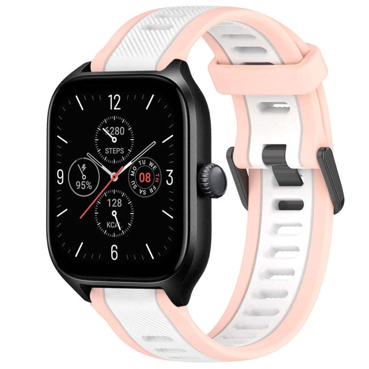 For Amazfit GTS 4 20mm Two-Color Textured Silicone Watch Band(White+Pink)