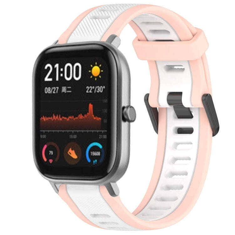 For Amazfit GTS 20mm Two-Color Textured Silicone Watch Band(White+Pink)