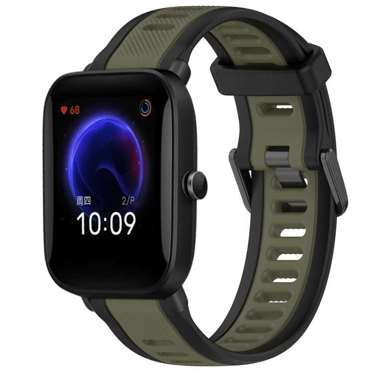 For Amazfit Pop 20mm Two-Color Textured Silicone Watch Band(Green+Black)