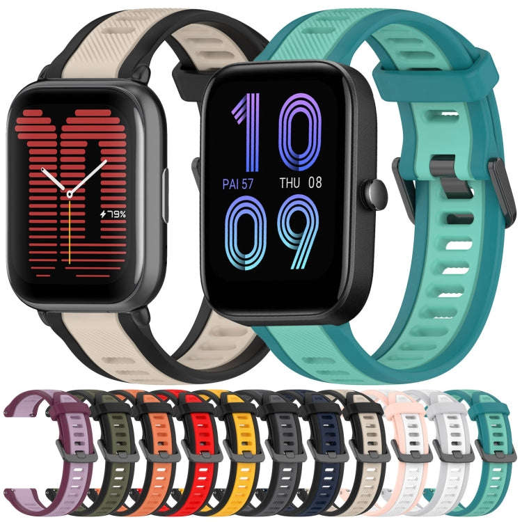 For Amazfit Bip 3 20mm Two-Color Textured Silicone Watch Band(Midnight Blue+Black)