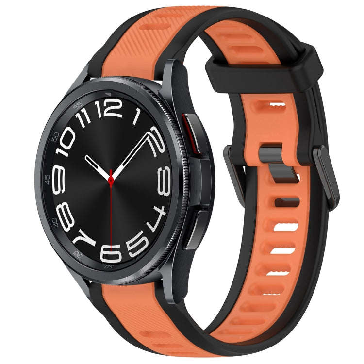 For Samsung Galaxy Watch 6 Classic 47mm 20mm Two Color Textured Silicone Watch Band(Orange+Black)