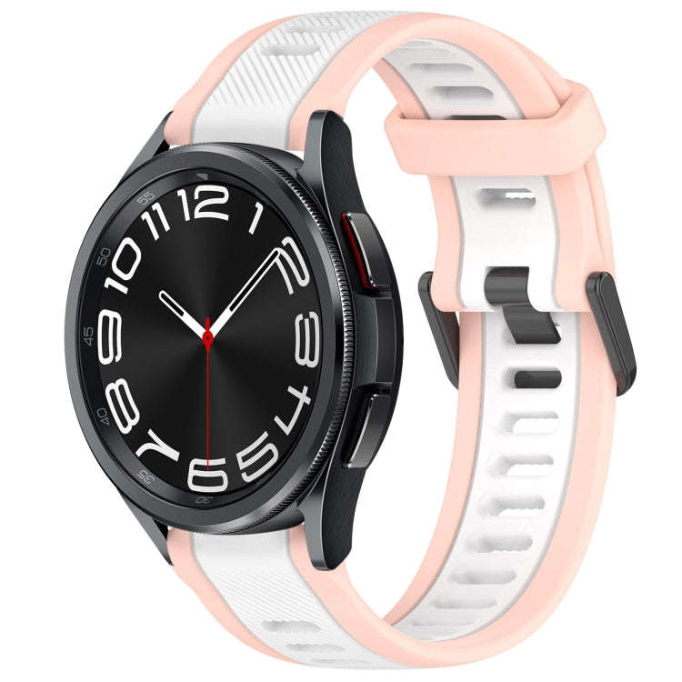 For Samsung Galaxy Watch 6 Classic 47mm 20mm Two Color Textured Silicone Watch Band(White+Pink)