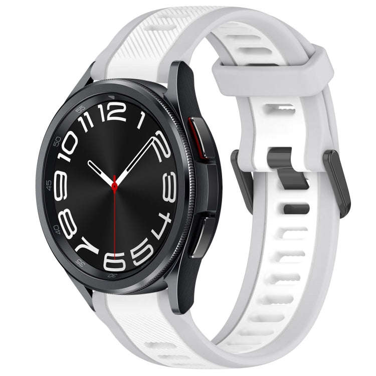 For Samsung Galaxy Watch 6 Classic 43mm 20mm Two Color Textured Silicone Watch Band(White+Grey)