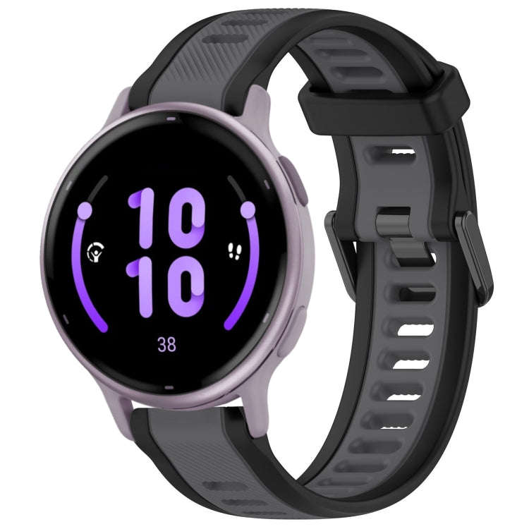 For Garmin Active 5 20mm Two Color Textured Silicone Watch Band(Grey+Black)