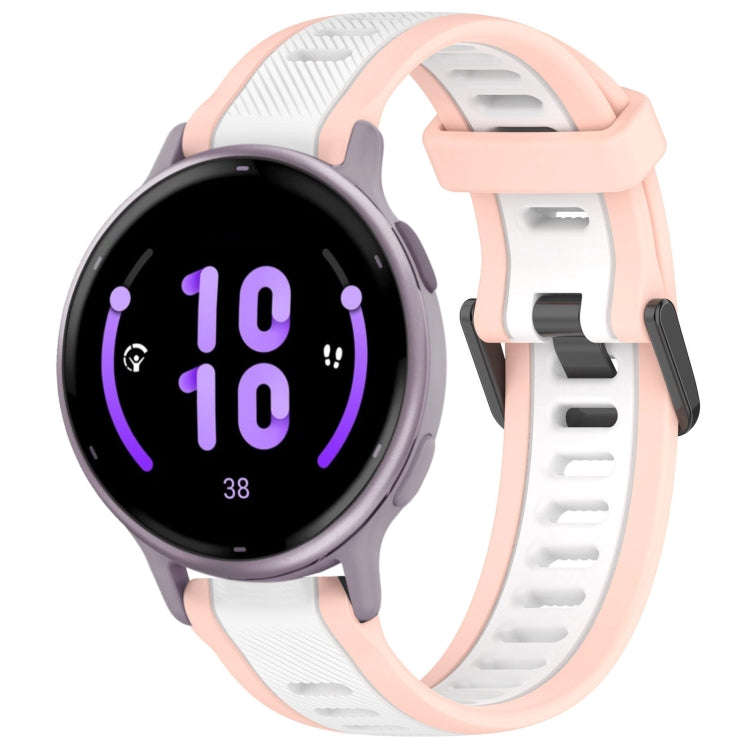 For Garmin Active 5 20mm Two Color Textured Silicone Watch Band(White+Pink)