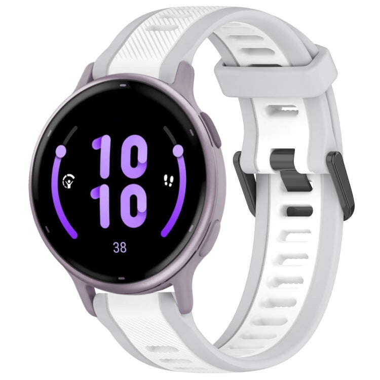 For Garmin Active 5 20mm Two Color Textured Silicone Watch Band(White+Grey)