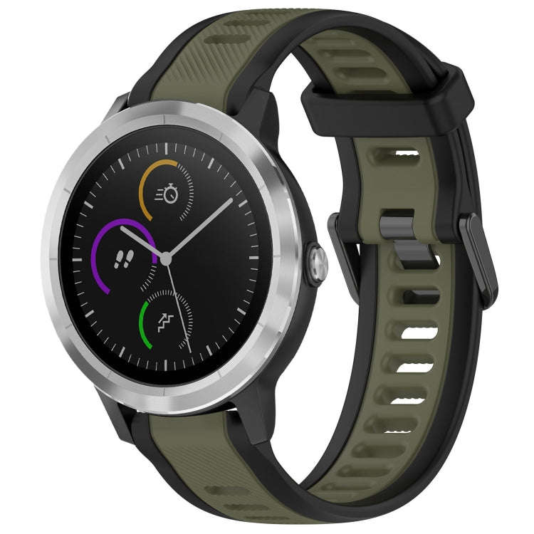 For Garmin Vivoactive 3 20mm Two Color Textured Silicone Watch Band(Green+Black)
