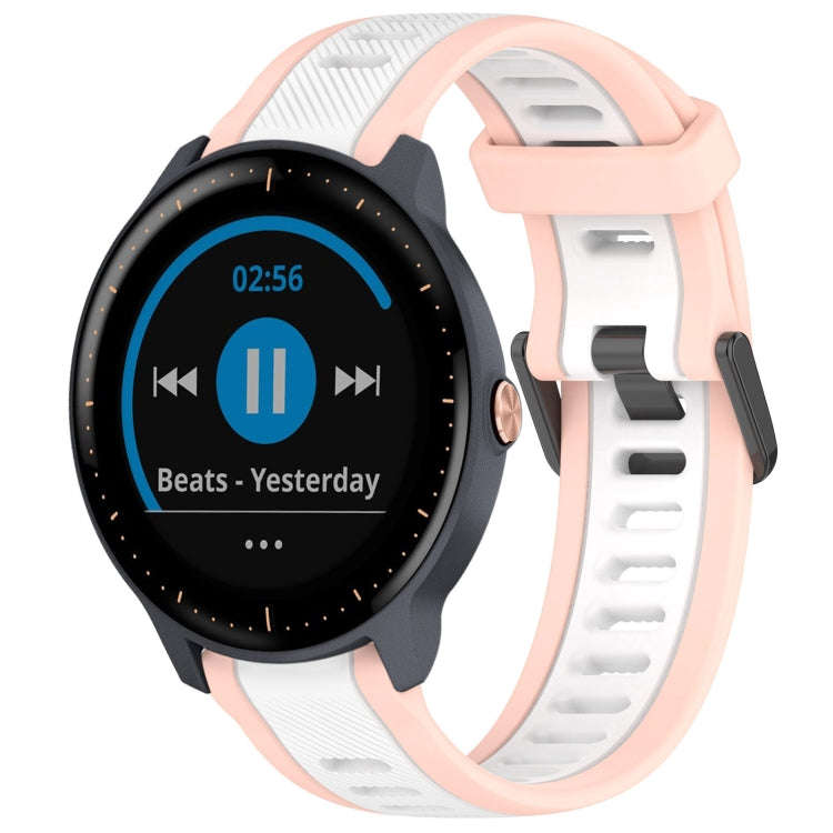 For Garmin Vivoactive3 Music 20mm Two Color Textured Silicone Watch Band(White+Pink)