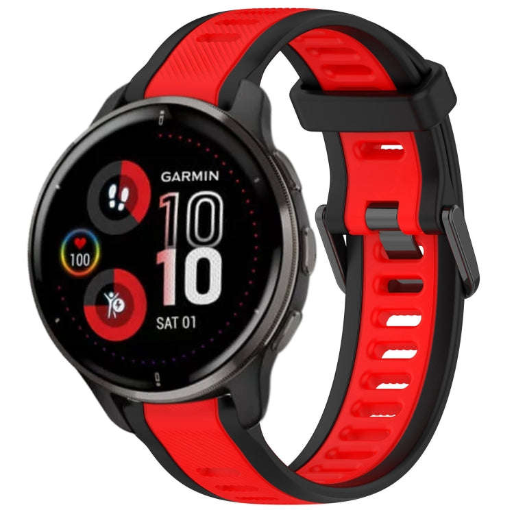 For Garmin Venu 2 Plus 20mm Two Color Textured Silicone Watch Band(Red+Black)