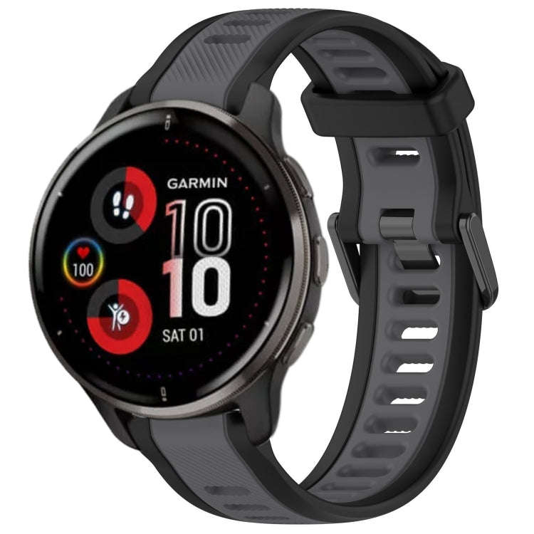 For Garmin Venu 2 Plus 20mm Two Color Textured Silicone Watch Band(Grey+Black)