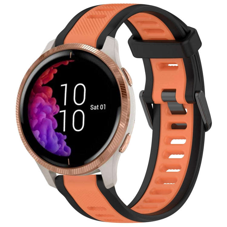 For Garmin Venu 20mm Two Color Textured Silicone Watch Band(Orange+Black)