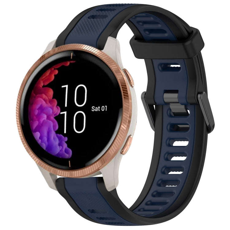 For Garmin Venu 20mm Two Color Textured Silicone Watch Band(Midnight Blue+Black)