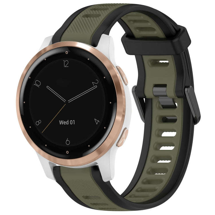 For Garmin Active S 18mm Two Color Textured Silicone Watch Band(Green+Black)