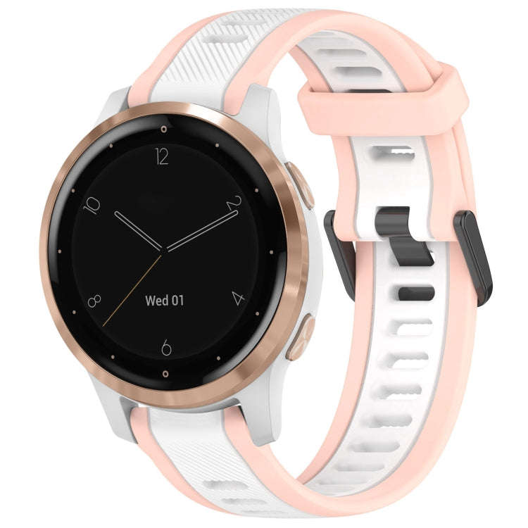 For Garmin Active S 18mm Two Color Textured Silicone Watch Band(White+Pink)