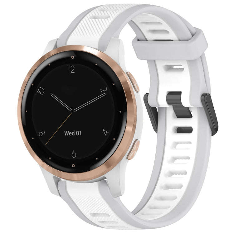 For Garmin Active S 18mm Two Color Textured Silicone Watch Band(White+Grey)