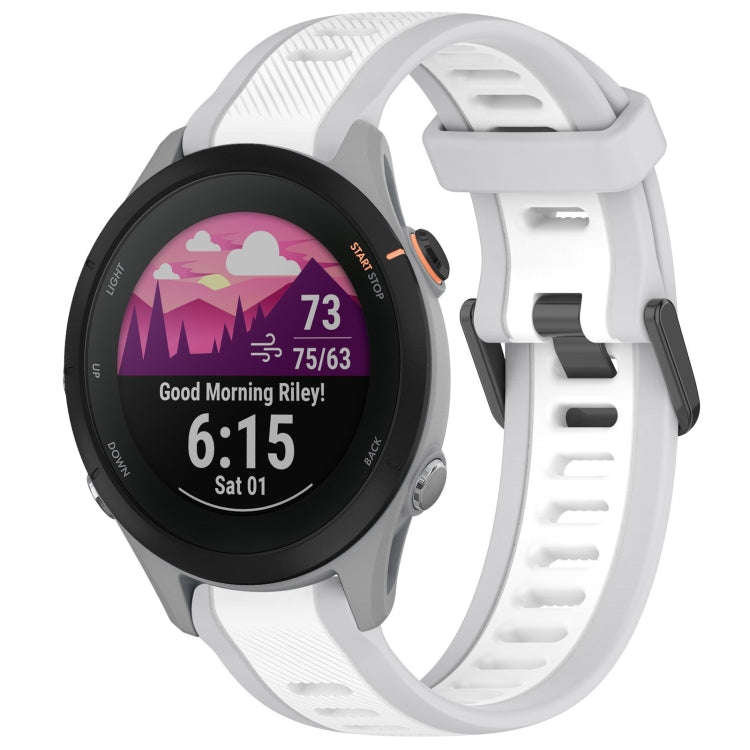 For Garmin Forerunner 255S 18mm Two Color Textured Silicone Watch Band(White+Grey)