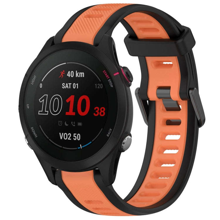 For Garmin Forerunner 255S Music 18mm Two Color Textured Silicone Watch Band(Orange+Black)