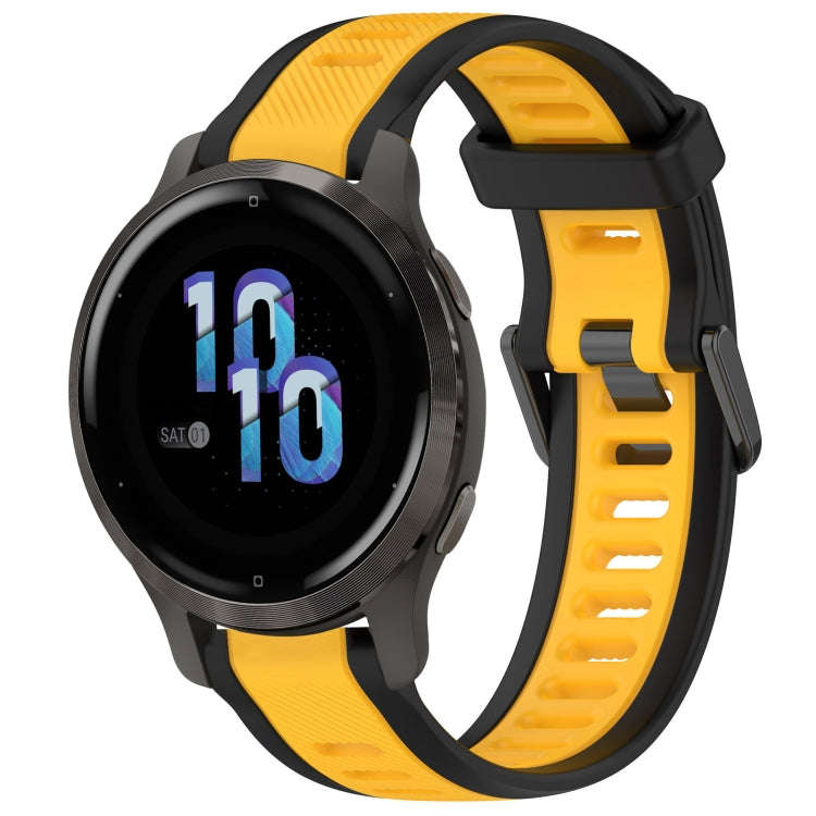 For Garmin Venu 2S 18mm Two Color Textured Silicone Watch Band(Yellow+Black)