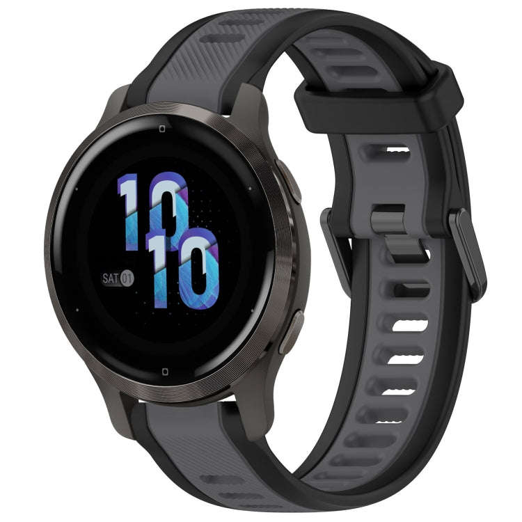 For Garmin Venu 2S 18mm Two Color Textured Silicone Watch Band(Grey+Black)