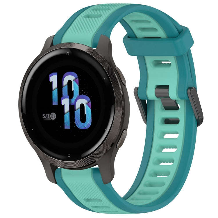 For Garmin Venu 2S 18mm Two Color Textured Silicone Watch Band(Teal)