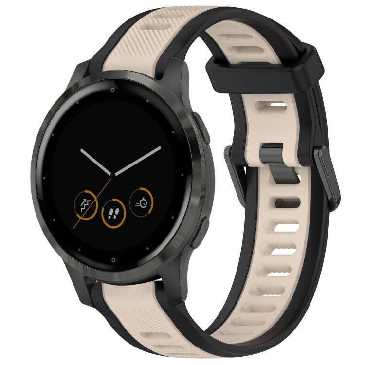 For Garmin Vivoactive 4S 18mm Two Color Textured Silicone Watch Band(Starlight + Black)