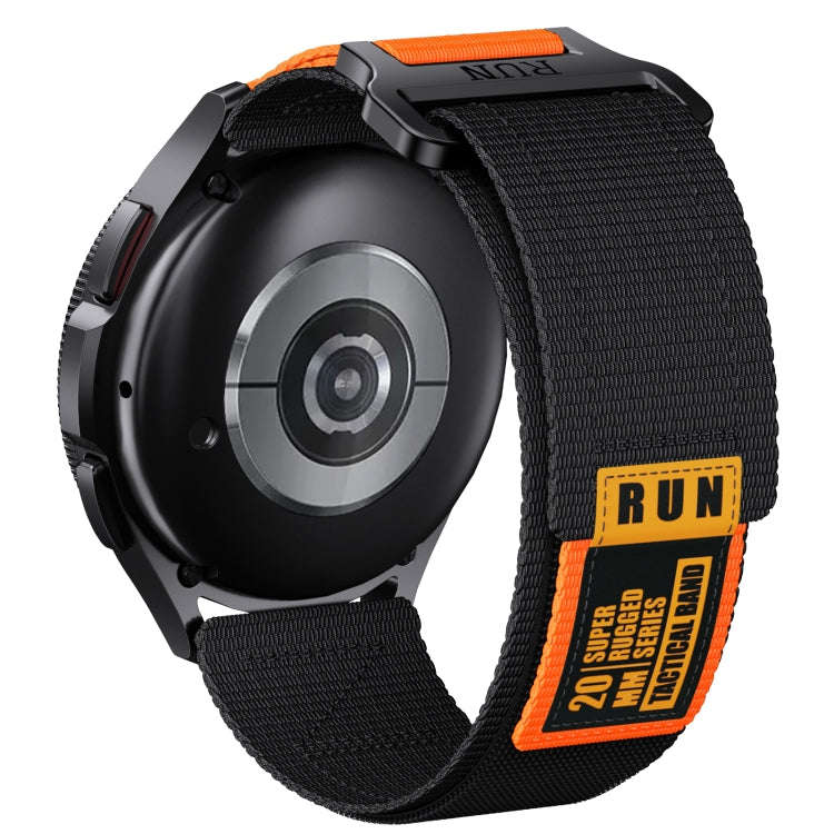 20mm Two Color Nylon Canvas Hook And Loop Fastener Watch Band(Black+Orange)