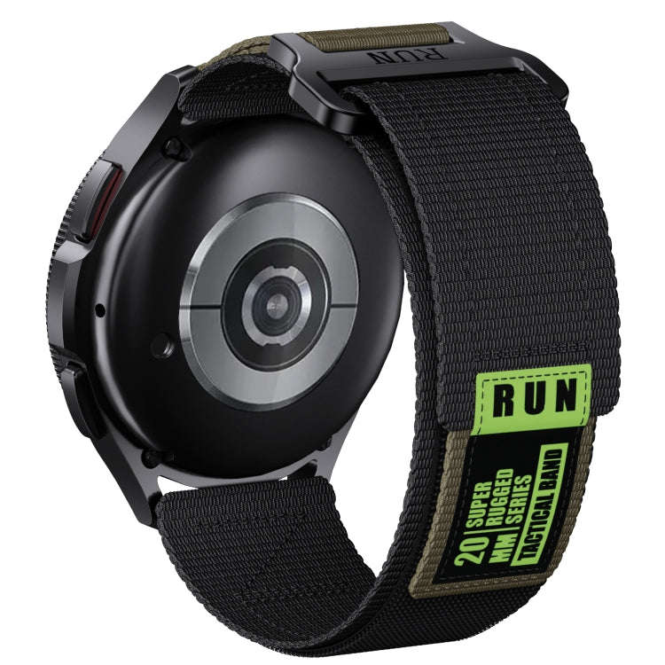 20mm Two Color Nylon Canvas Hook And Loop Fastener Watch Band(Black+Green)