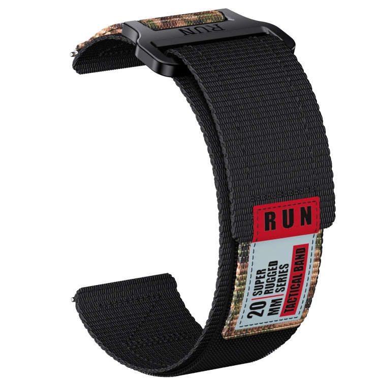 22mm Two Color Nylon Canvas Hook And Loop Fastener Watch Band(Black+Camouflage)