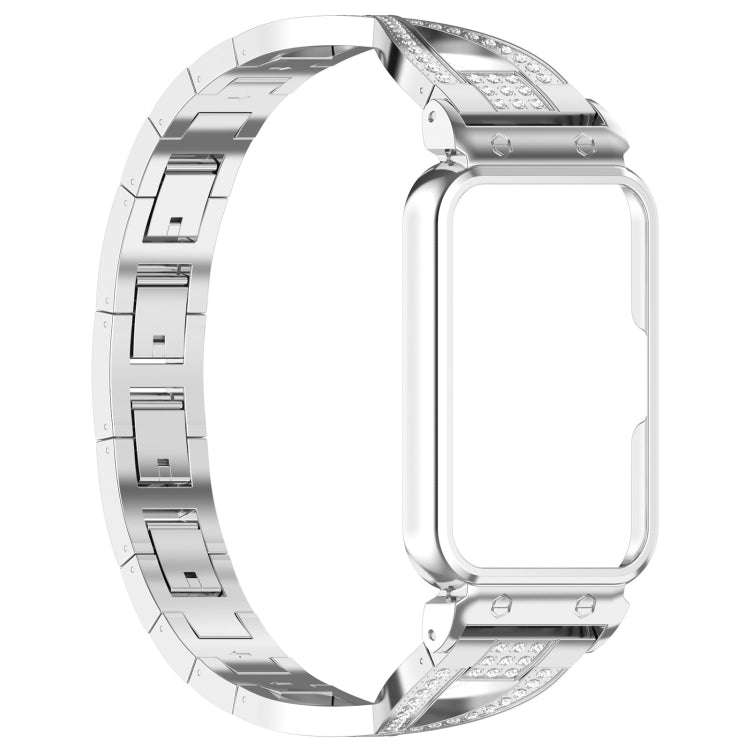 For Samsung Galaxy Fit 3 X Shaped Dual Row Diamond Metal Frame Watch Band(Silver)