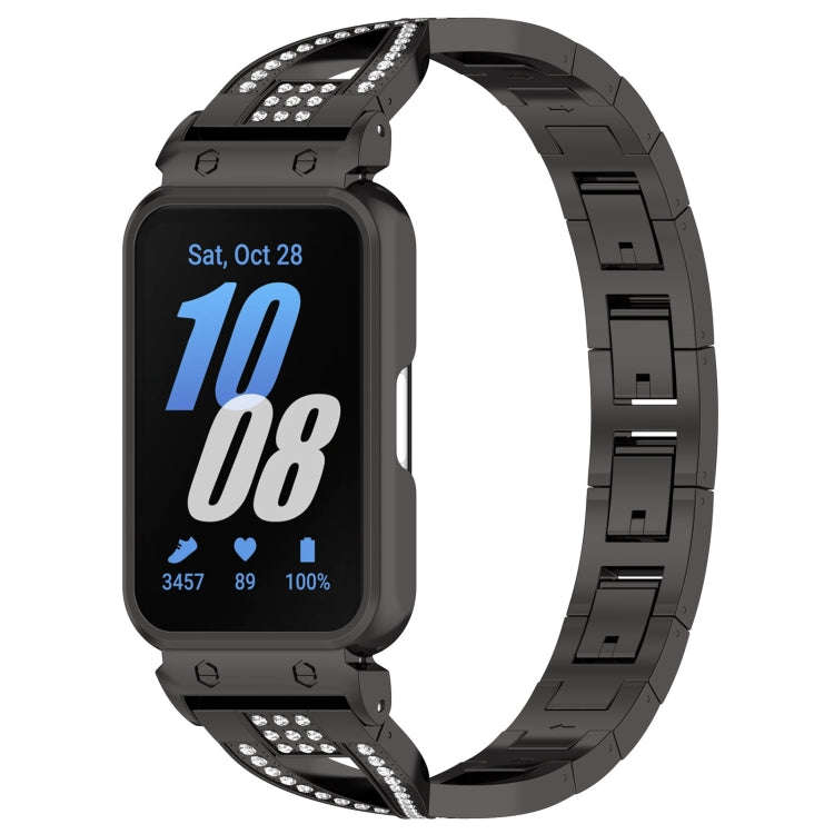 For Samsung Galaxy Fit 3 X Shaped Dual Row Diamond Metal Frame Watch Band(Black)
