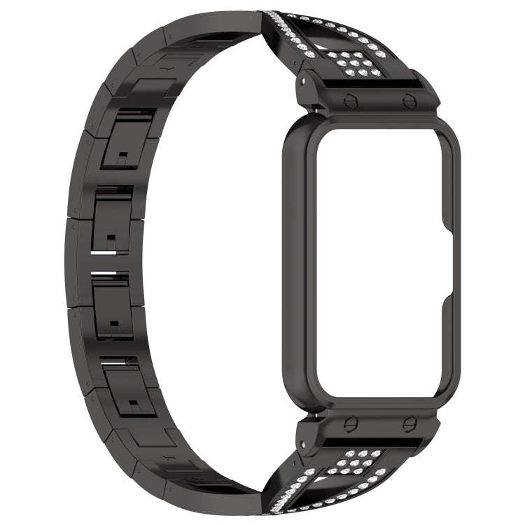 For Samsung Galaxy Fit 3 X Shaped Dual Row Diamond Metal Frame Watch Band(Black)