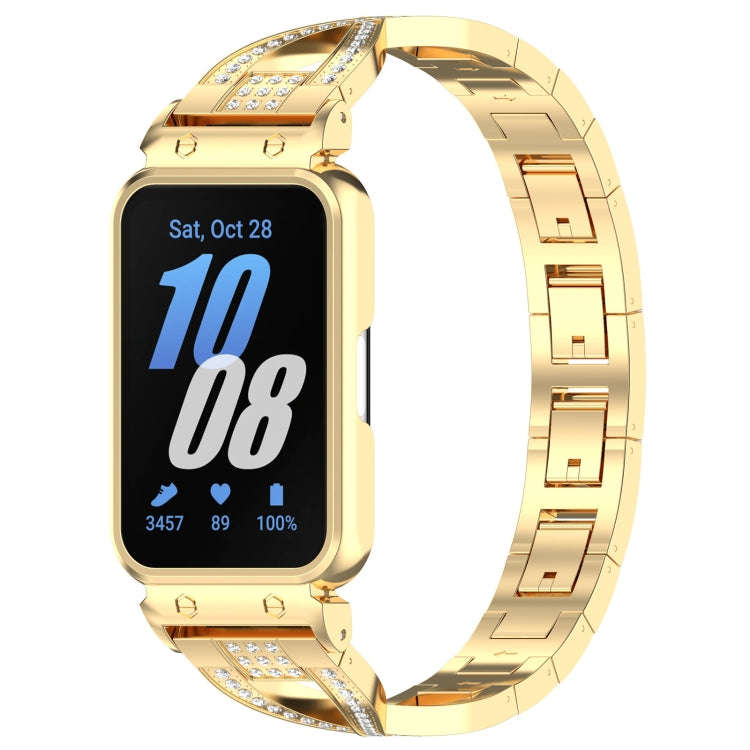 For Samsung Galaxy Fit 3 X Shaped Dual Row Diamond Metal Frame Watch Band(Gold)