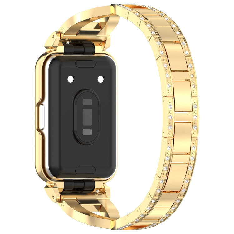 For Samsung Galaxy Fit 3 X Shaped Dual Row Diamond Metal Frame Watch Band(Gold)