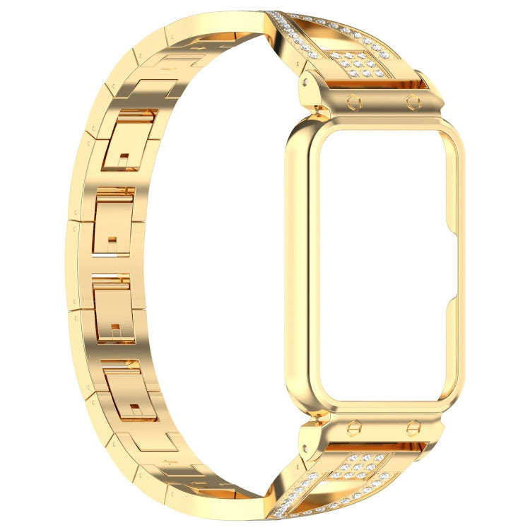 For Samsung Galaxy Fit 3 X Shaped Dual Row Diamond Metal Frame Watch Band(Gold)