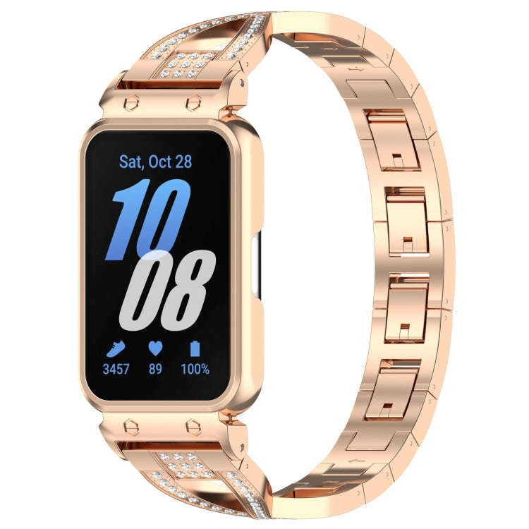 For Samsung Galaxy Fit 3 X Shaped Dual Row Diamond Metal Frame Watch Band(Rose Gold)