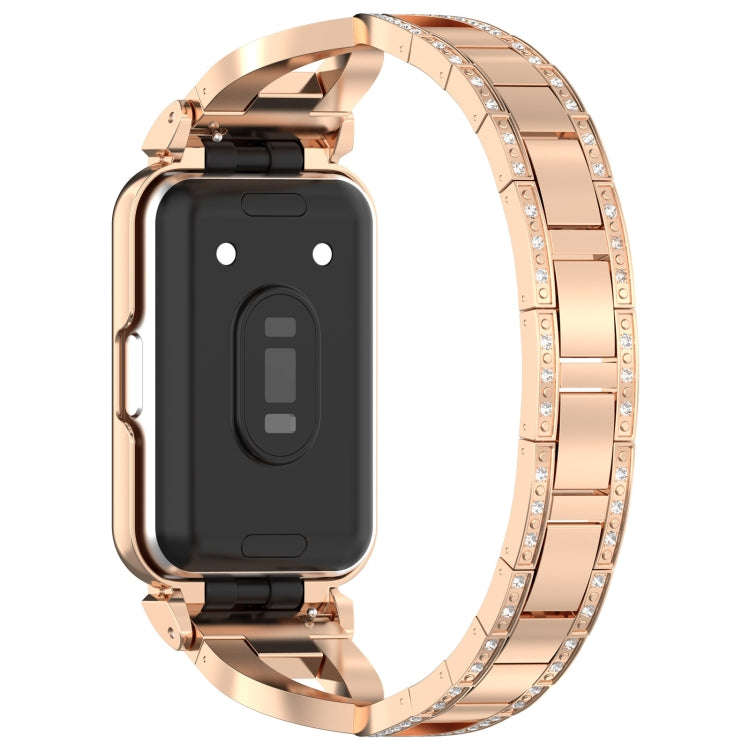 For Samsung Galaxy Fit 3 X Shaped Dual Row Diamond Metal Frame Watch Band(Rose Gold)