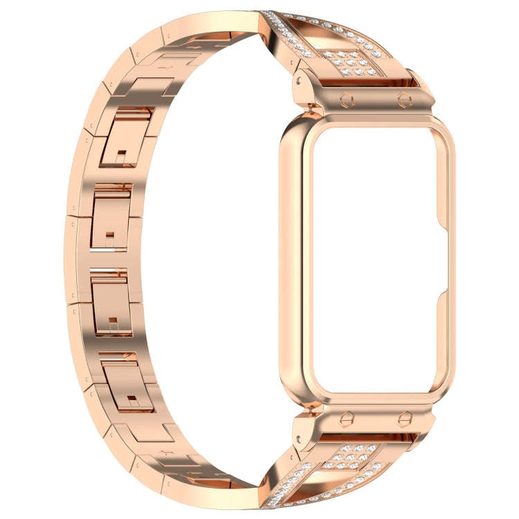 For Samsung Galaxy Fit 3 X Shaped Dual Row Diamond Metal Frame Watch Band(Rose Gold)