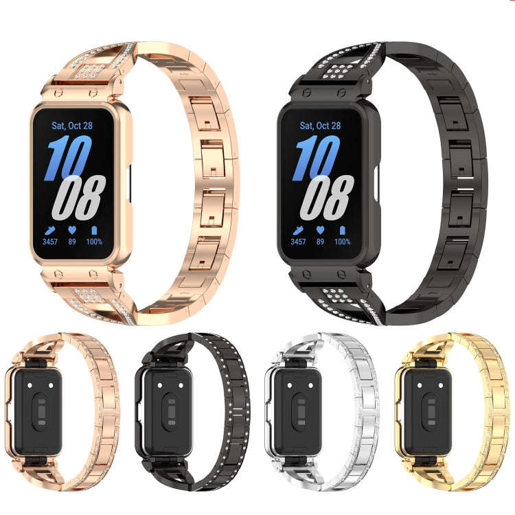 For Samsung Galaxy Fit 3 X Shaped Dual Row Diamond Metal Frame Watch Band(Rose Gold)