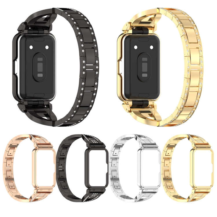 For Samsung Galaxy Fit 3 X Shaped Dual Row Diamond Metal Frame Watch Band(Black)